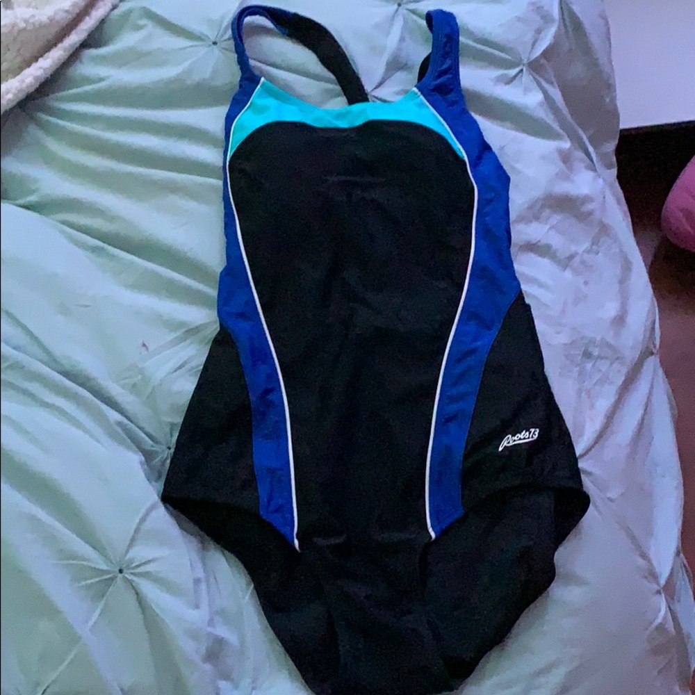 Full body black and blue swimsuit